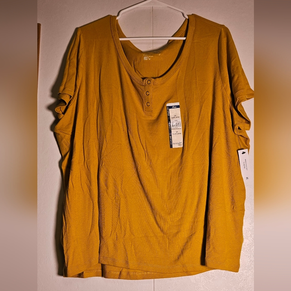Terra & Sky Yellow Short Sleeve Ribbed Top